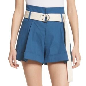 Sea New York Teal Linen Blend High Waist Pleated Shorts